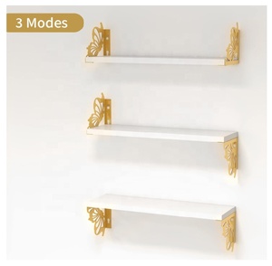 Decoración de la habitación Estantes flotantes de libros de oro blanco Estantes de pared de mariposa - Product Image 3