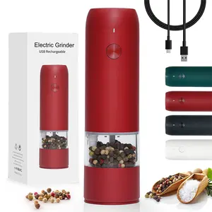 Joyful Red Custom Wholesale USB Rechargeable Pepper Mill Electric Salt and Pepper Grinder Set with LED Light