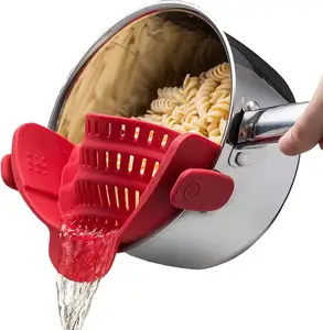 Kitchen Gizmo Snap Strain Pot Strainer and Pasta Strainer Adjustable Silicone Clip On Strainer for Pots