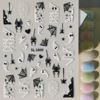 Autocollants pour ongles d'Halloween 5D en relief, imperméables, motif toile d'araignée, irisés, pour manucure DIY, vente en gros