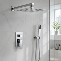 Système de douche encastré HONGDEC en chrome, ensemble de douche mural carré, 2 fonctions, pomme de douche avec douchette à main pour salle de bain