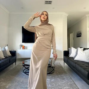 2025 Set gaun Maxi Muslim gaya bungkus warna-warni untuk wanita dengan Hijab pakaian Islami tradisional dengan detail tertutup - Product Image 5