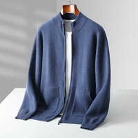 Nouveauté Automne-Hiver, veste en tricot pour homme 100% laine pure, col montant, épaisse, avec fermeture éclair, logo personnalisé disponible