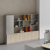 Poste de travail exécutif moderne LEADCOM avec armoire latérale de rangement, bureau d'ordinateur en acier et bois écologique