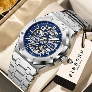Binbond Men's Automatic Mechanical Skeleton Watch 30M Waterproof Luminous Stainless Steel Bracelet - Product Image 1