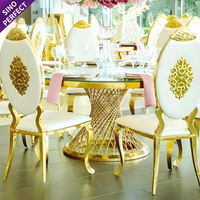 Chaises de banquet de haute qualité en acier inoxydable doré et blanc pour événements 2026 – Chaise de salle à manger extérieure pour mariage et hôtel