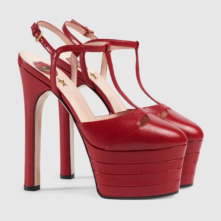 Luxury Women Ankle Straps Open Toe Sandal 16 cm Chunky Heels Metal Suede High Heel For Ladies
