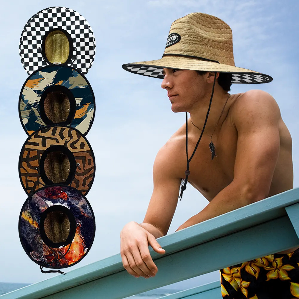 Chapéus de palha com estampa bordada, chapéus de palha natural da moda, levantador, com estampa de bordado, chapéus de palha de grama personalizados