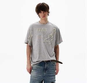 เสื้อยืดผู้ชายสุดหรู ผ้าฝ้าย 100% แฟชั่นฤดูร้อน 260 แกรม หนัก ทรงโอเวอร์ไซส์ ลายปักลูกปัด 3 มิติ ระบายอากาศ สไตล์สตรีท - Product Image 2