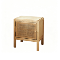 Table de chevet en bois naturel Japandi |   Table de chevet à une porte et deux niveaux |   Cadre en bois massif multifonctionnel et écologique