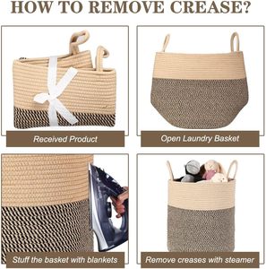 Panier à linge écologique tissé classique panier de rangement en tissu noir poignées multifonction pour jouets ménagers vêtements - Product Image 6