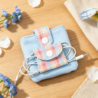 Sac de rangement portable pour écouteurs, en tissu, avec double poche, enrouleur de câble, mini pochette de voyage pour écouteurs