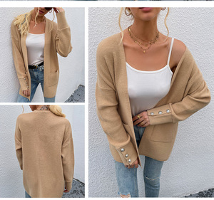 Venta al por mayor de las mujeres sueltas señoras de punto suéter abrigo suelto estilo coreano abotonado abrigo Delgado cuello en V cárdigan suéter chaqueta de las mujeres - Product Image 2