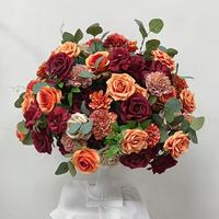 Boule de fleurs artificielle en soie bordeaux et orange, faite à la main, de haute qualité, style classique, centre de table pour mariage, décoration de table pour événements, hôtels et fêtes