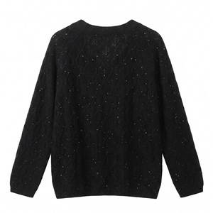 <span class=keywords><strong>Pull</strong></span> en tricot pour femme à col en V, motif losanges, broderie de sequins, ample et <span class=keywords><strong>sexy</strong></span>, <span class=keywords><strong>pull</strong></span> blanc élégant et stylé - Product Image 4