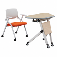 Table de formation mobile pliable avec plateau inclinable et ensemble de chaises pliantes pour salle de réunion, salle de formation