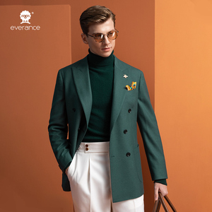 <span class=keywords><strong>Blazer</strong></span> Doppiopetto <span class=keywords><strong>Verde</strong></span> Foresta da <span class=keywords><strong>Uomo</strong></span> Everance in Misto Lana Premium con Revers a Punta per Ufficio ed Eventi - Product Image 4