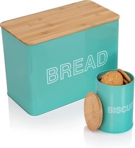 Boîte à pain de ferme ensemble de poubelles à biscuits pour comptoir de cuisine avec couvercle en bambou pour que le pain <span class=keywords><strong>fait</strong></span> <span class=keywords><strong>maison</strong></span> reste frais longtemps - Product Image 1