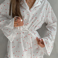 Pyjama d'été décontracté RUIYI à manches longues et pantalon, nouvelle tendance mode, imprimé cœur sexy, ample, confortable, doux, respirant, en coton, pour la maison