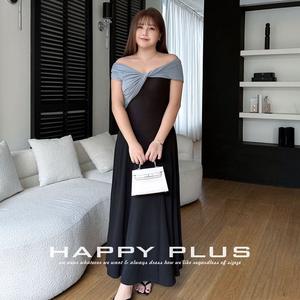 Vestido de Noche Tejido con Hombros Descubiertos Estilo Griego, Tallas Grandes, con Contraste de Colores y Empalmes, Cintura Natural, Cómodo - Product Image 2