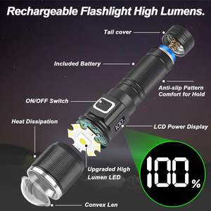 Lampes de poche LED rechargeables haute puissance 30W, type C USB, torche tactique, portée 1000M, lampe de poche pour le camping - Product Image 6