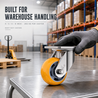 Roue pivotante en polyuréthane de 4, 5, 6, 8 pouces, charge 260 kg, plaque supérieure 115x100 mm, largeur de roue 50 mm, avec frein de pied, pivotante ou fixe
