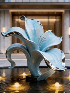 Escultura de Flor en Degradado Azul con Acabado Espejo, Acero Inoxidable, Fuente para Hotel, Instalación Comercial, Resistente a la Intemperie, para Exteriores, 10 - Product Image 2