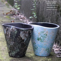 Grand pot de fleurs autoportant en grès, de style frais et de forme unique, respirant, finition émaillée, durable pour plantes vertes et bonsaïs