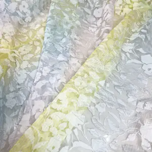 New Design Customization Organza Fabric 50% Polyester 50% Rayon Rainbow Burn Out Flower Organza