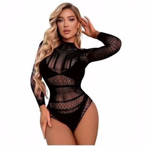 Da donna Sexy un pezzo Lingerie Bikini Cover up con collo alto a maniche lunghe in Mesh tuta elasticizzata ferma controllo donna biancheria intima senza schienale - Product Image 5