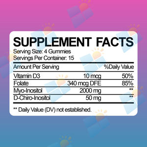 Permen Kunyah Inositol D-Chiro Inositol OEM Bebas Gula, Suplemen Inositol dengan Omega 3 Vegan, <span class=keywords><strong>Vitamin</strong></span> D, <span class=keywords><strong>B12</strong></span> untuk Kesuburan - Product Image 2