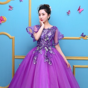 Purple Tulle Ball Gown With Embroidery Stage Performance Dress Women Adult Size Long Spring Style - Product Image 1