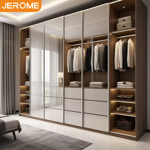 Armoire de chambre à coucher de luxe Jerome pour homme, avec portes vitrées et tiroirs - Product Image 1