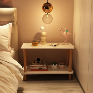 W8 <b>Bedside</b> Table Shelf Solid Wood Warm <b>White</b> Walnut Color Durable Modern Minimalist Bedroom Furniture - Product Image 1
