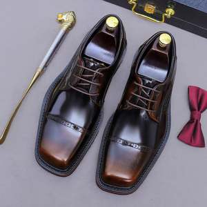 Chaussures Derby pour hommes de luxe personnalisées en cuir véritable tendance à bout carré, à lacets, haut de gamme, polies, polyvalentes, élégantes et respirantes - Product Image 1