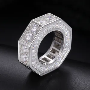 含沙石嘻哈珠宝925纯银VVS实验室生长钻石冰镇八角形手指戒指与GRA证书