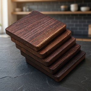 Elegante Posavasos Cuadrado de Madera Hecho a Mano, Ecológico, Estilo Bohemio, 5 mm de Grosor, 300 mm de Diámetro, Personalizable para Hogar y Hotel BS - Product Image 1