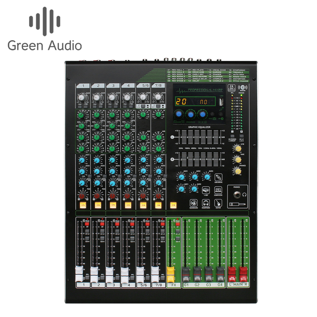 GAX-MQ82 Audio Console DJ Controller Mixer with 24 Built in Reverb Effect MP3 Input 8 Channel for Live Sound Studio Use