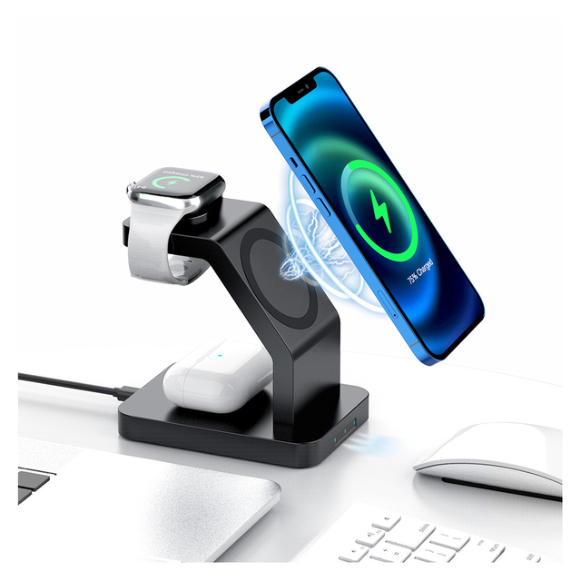 Latest Technology 3-in-1 Fast Charge Magnetic Wireless Charger Stand with QC3.0/PD 18W Output Type-C Port CE/FCC/ROHS Certified