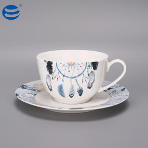 Set da cena in ceramica con stampa di piume a colori personalizzati di lusso in porcellana nuova porcellana <span class=keywords><strong>bone</strong></span> <span class=keywords><strong>china</strong></span> con teiera caffè tazza da cena set - Product Image 4