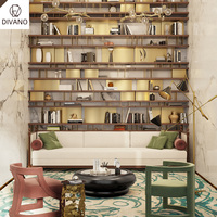 Sofá de Estilo Real para Villa, Sofá Tapizado en Terciopelo de Lujo con Estructura de Metal Dorado para Sala de Estar o Vestíbulo