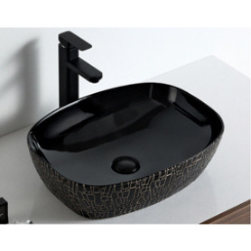 Lavabo de Cerámica Cuadrado Negro Ouni de 50x39cm, Lavabo con Acabado Brillante y Texturizado para Baño - Product Image 3
