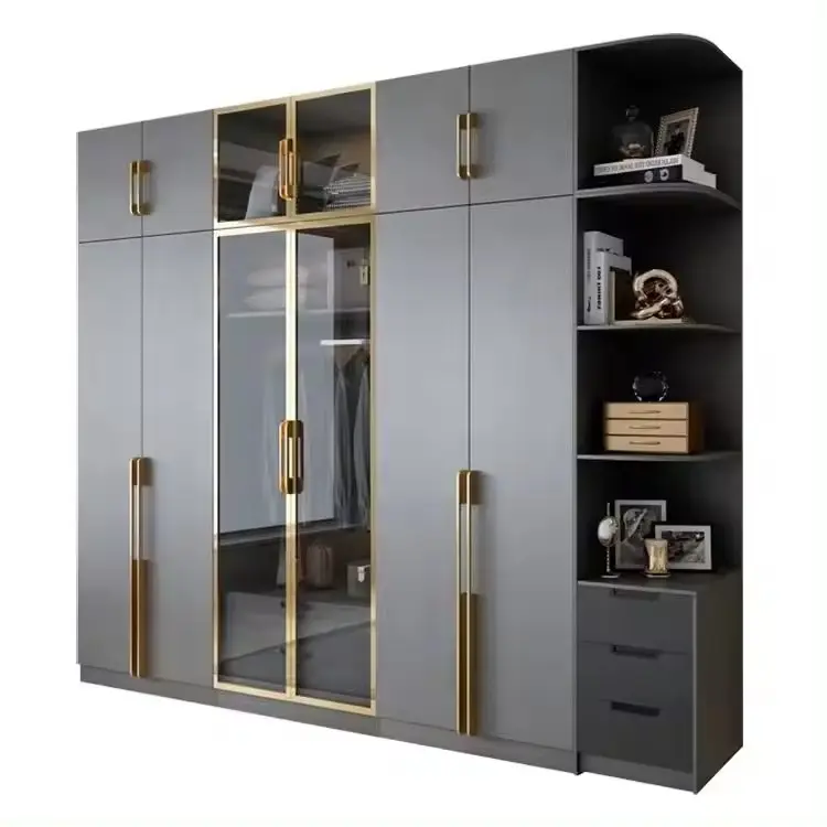 Op Maat Gemaakte Slaapkamer Moderne Luxe Muur Garderobe Grijs Matte Garderobekast Meubeldesign