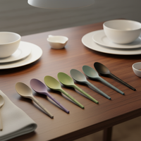 Cuillère à glace jetable en CPLA colorée, design personnalisé, cuillère à dessert biodégradable, couverts de fête, cuillère à café compostable
