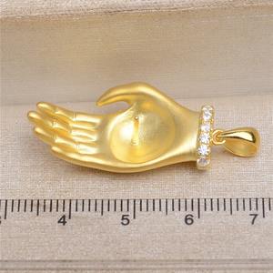 Pendentif en argent S925 en forme de main de Bouddha, support vide, finition mate 12-14, pour composants de bijoux de haute qualité - Product Image 3