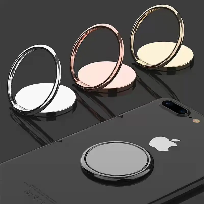 Polished metal 360 degree rotation Cell phone ring holder mobile finger grip kickstand compatible with magnetic car phone holder