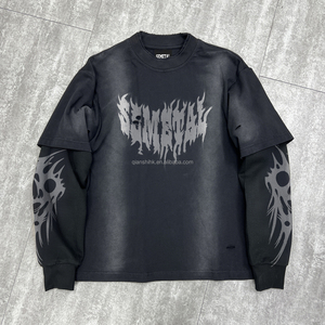 เสื้อยืดโอเวอร์ไซส์ผ้าคอตตอนถักเนื้อหนา สไตล์วินเทจ ลวดลายกราฟิก สตรีทแวร์ ซักย้อมสีแบบแอซิดวอชสองชั้น  สำหรับฤดูใบไม้ผลิ - Product Image 3