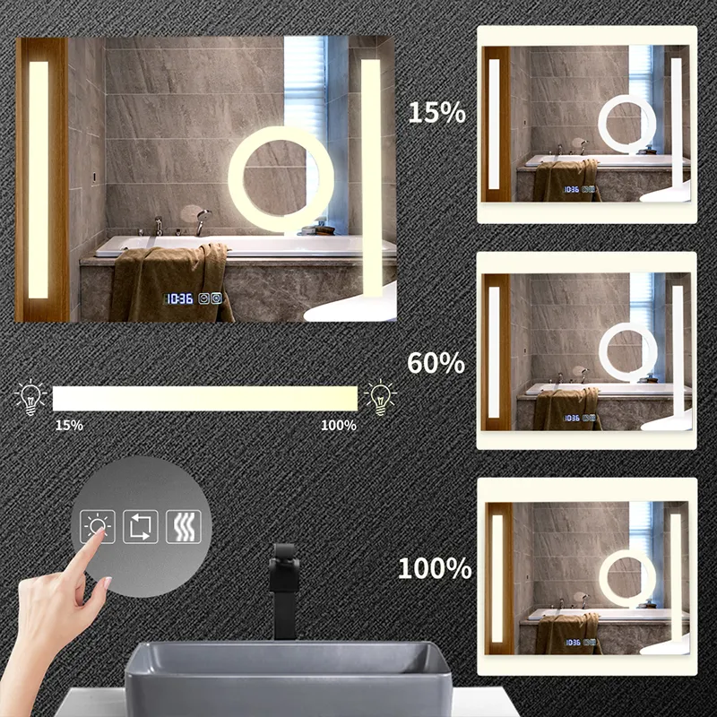 New Style Anti-fog Smart Hotel Touch Screen Luxury Wall Decorative Mirror Bathroom With Led Lighting