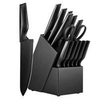 Ensemble de couteaux de cuisine multifonctions 14 pièces avec lames en acier inoxydable et poignées en PP Base en bois massif pour la cuisine à domicile