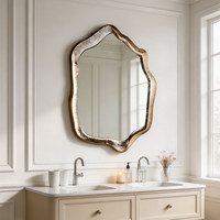 Miroir de maquillage en bois haut de gamme de style français, design ondulé irrégulier, miroir décoratif mural vintage, forme unique pour